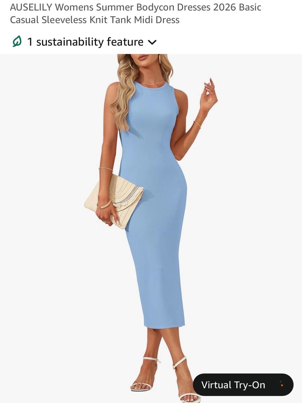 AUSELILY Light Blue Sleeveless Bodycon Midi Dress